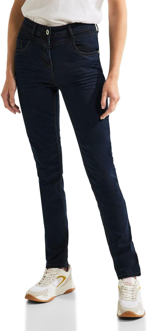 Cecil Damen Jeanshose Slim und High 25W / 34L Blue Black Washed, 25W / 34L Blue Black Washed