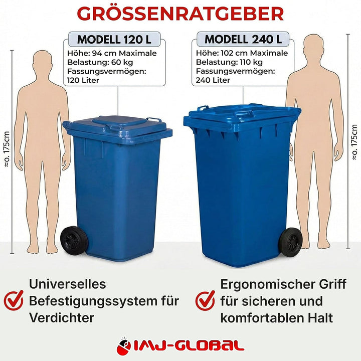 IMJ-Global - Mülleimer Gross 240 Liter mit Rädern und Mechanischem Aufnahmesystem, Mülltonne Abfalle