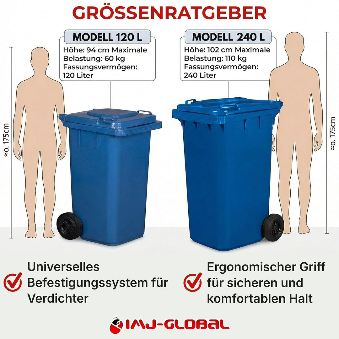 Mülltonne Mülltonne Abfalltonne | PN-EN 840 | 240 Liter | mit Rädern | Befestigungssystem für mechan