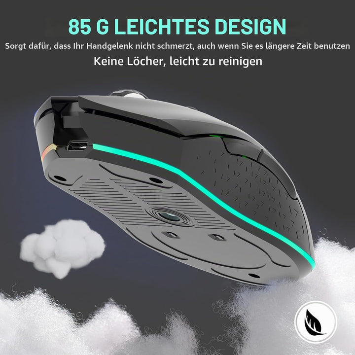 DAREU EM901X Kabellose Gaming-Maus mit Ladestation Wiederaufladbar RGB, 12K DPI, 6 Programmierbare T