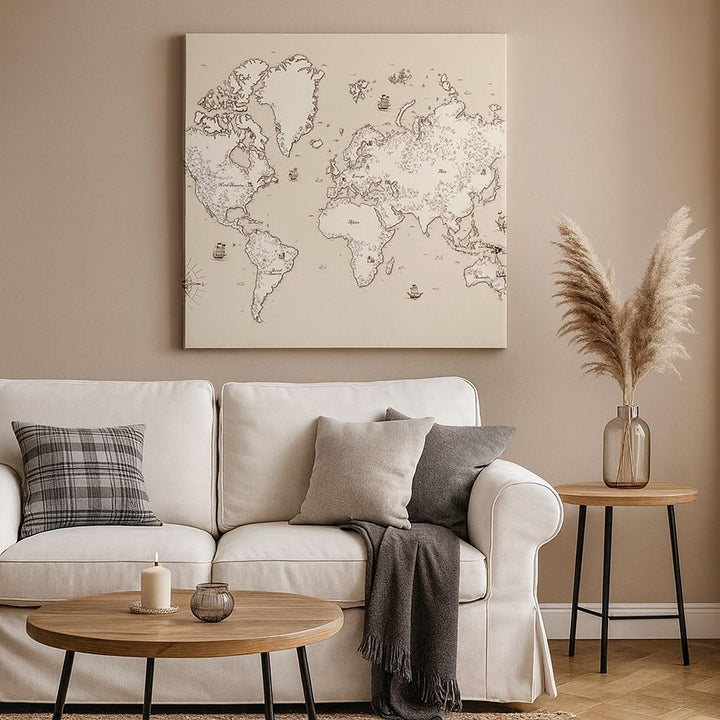 Bilder auf Leinwand Karte Welt Klassiker Kontinente Leinwandbild 60x60cm Wandbilder Dekoration Wohnz