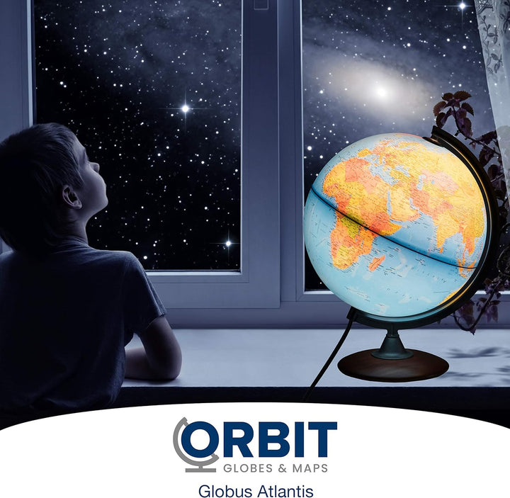 ORBIT Globes & Maps - Leuchtglobus - 30cm Globus mit Holzfuss, Kartenbild 2023 physikalisch / politi