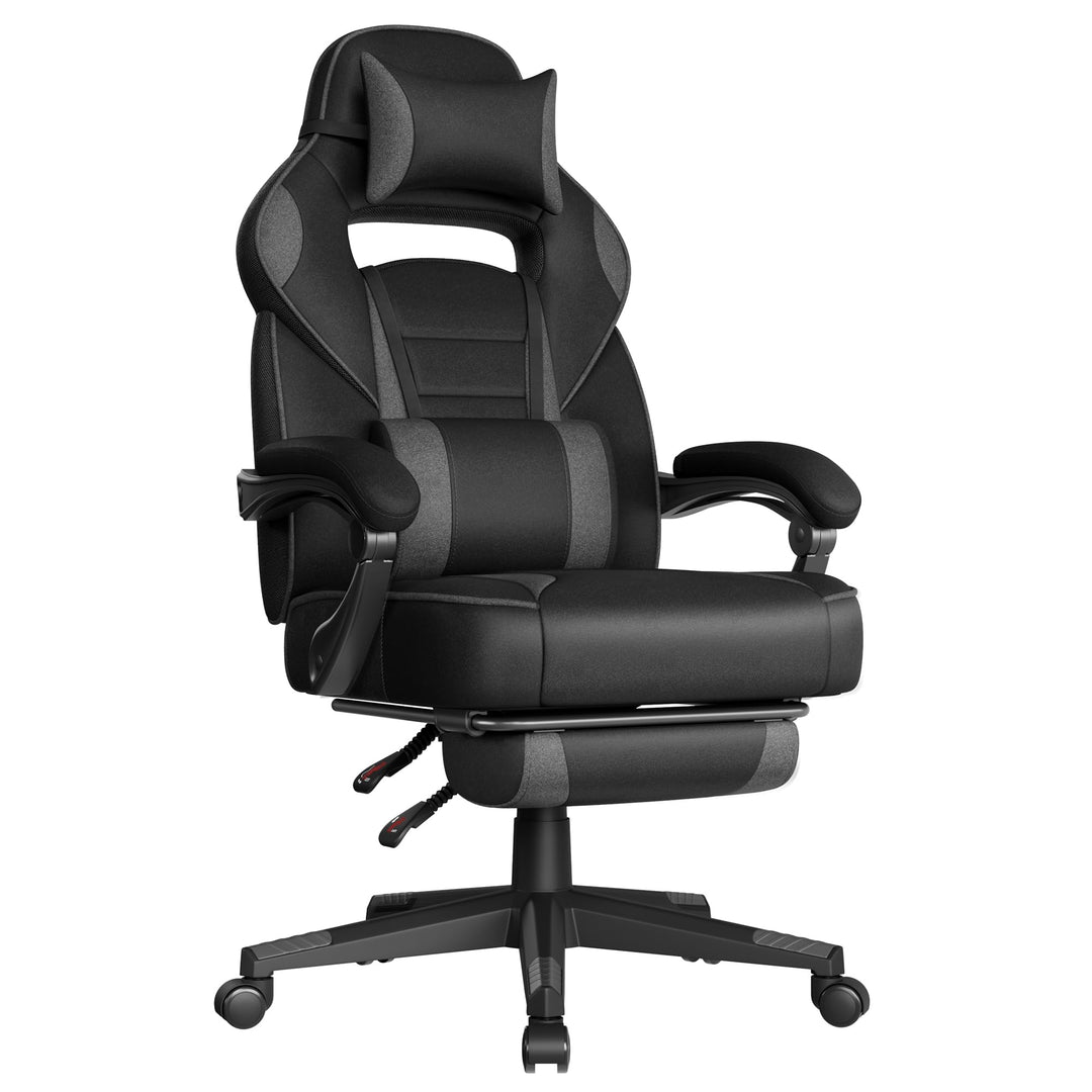 SONGMICS Gaming-Stuhl, Bürostuhl mit Fussstütze, Schreibtischstuhl mit Kopfstütze und Lendenkissen,