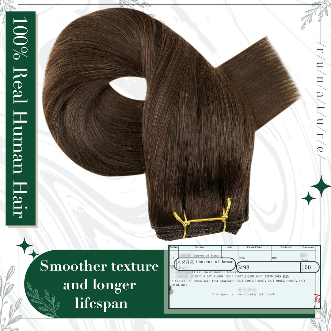 RUNATURE Clip in Extensions Echthaar Mittelbraun Remy Clip in Echthaar Extensions Braun Clip in Haar