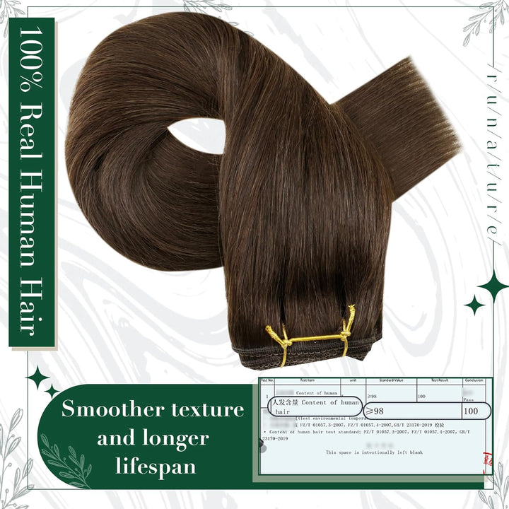 RUNATURE Clip in Extensions Echthaar Mittelbraun Remy Clip in Echthaar Extensions Braun Clip in Haar