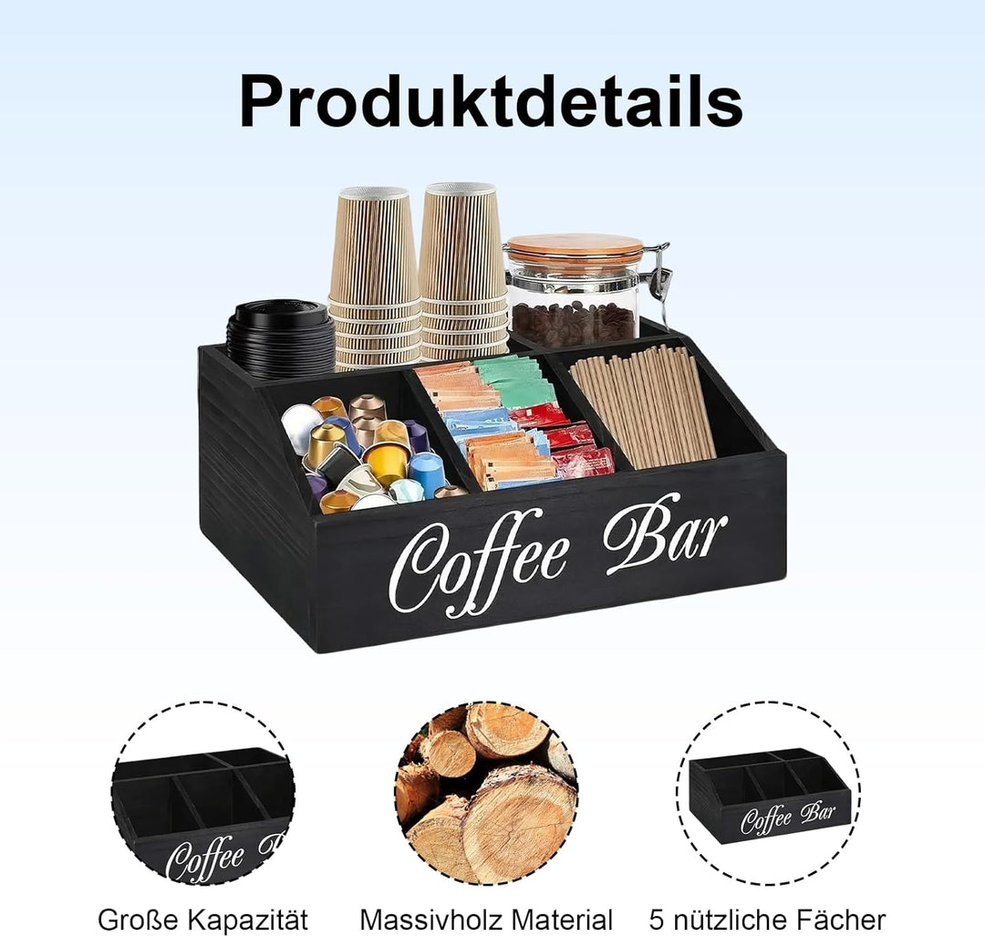 Kaffee Organizer aus Holz Tee Aufbewahrung Kaffeezubehör Kaffeestation Coffee Bar Büro Station Zubeh