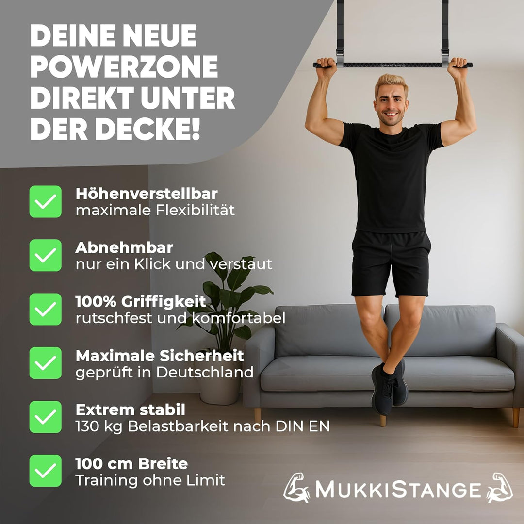 Klimmzugstange Decke, abnehmbar, höhenverstellbar, griffig, platzsparend, verstaubar, zum Aufhängen,