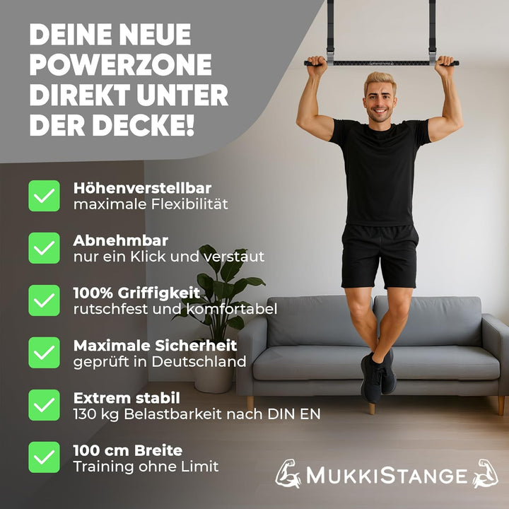 Klimmzugstange Decke, abnehmbar, höhenverstellbar, griffig, platzsparend, verstaubar, zum Aufhängen,