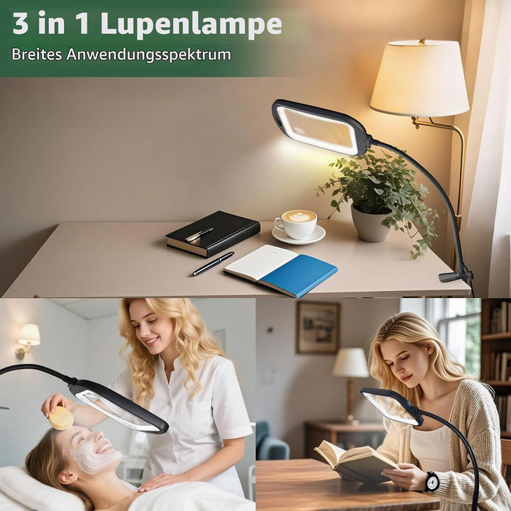 10X Standlupe mit Licht und Ständer, 2 in 1 Lupenlampe mit 60 LED, Rechteckige Flexible Schwanenhals