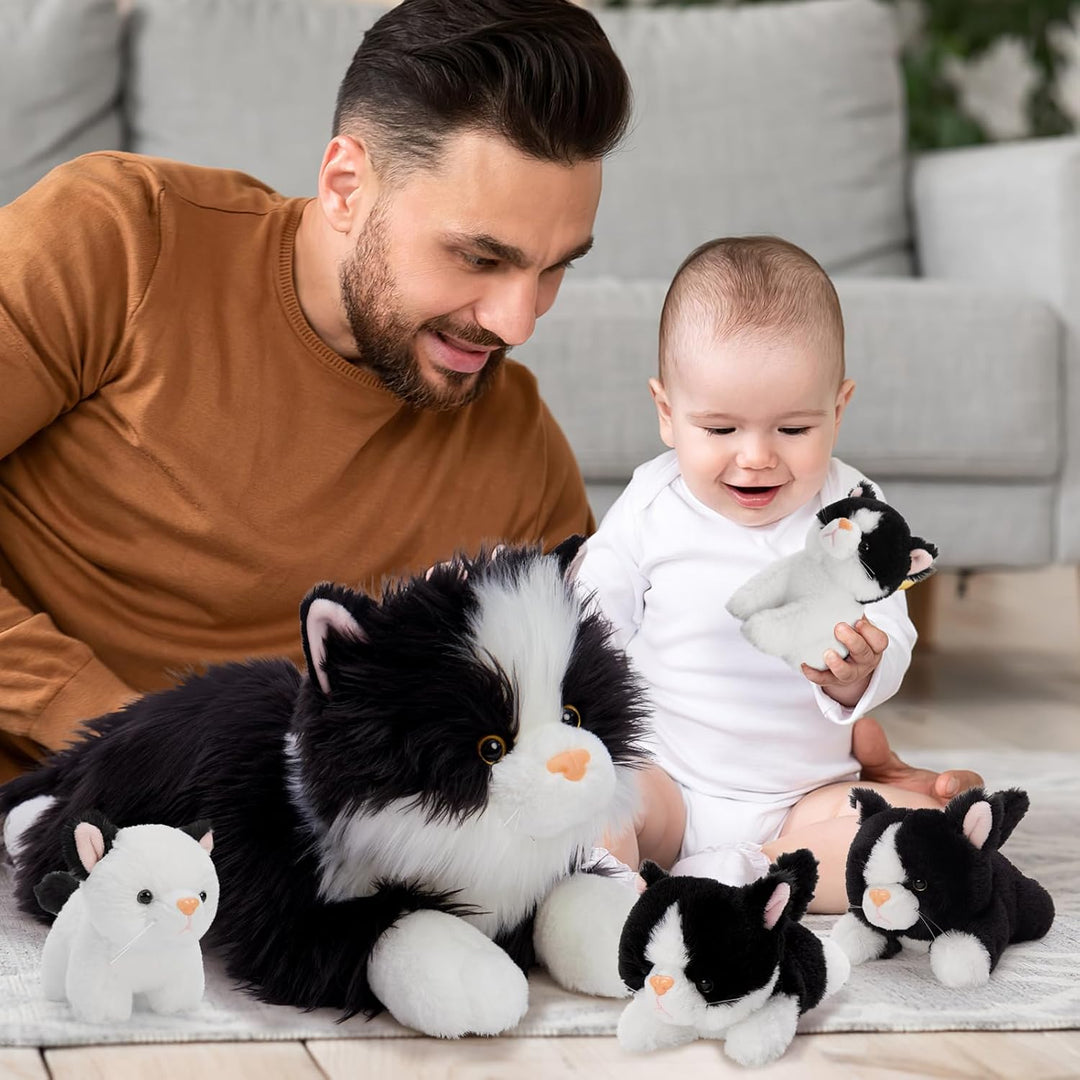 MorisMos 5 stücke Schwarz Katze Kuscheltier XXL Set, 50cm lang riesen Katze Kuscheltier mit Babys im