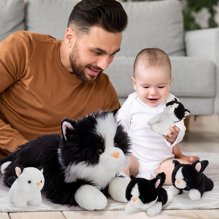 MorisMos 5 stücke Schwarz Katze Kuscheltier XXL Set, 50cm lang riesen Katze Kuscheltier mit Babys im