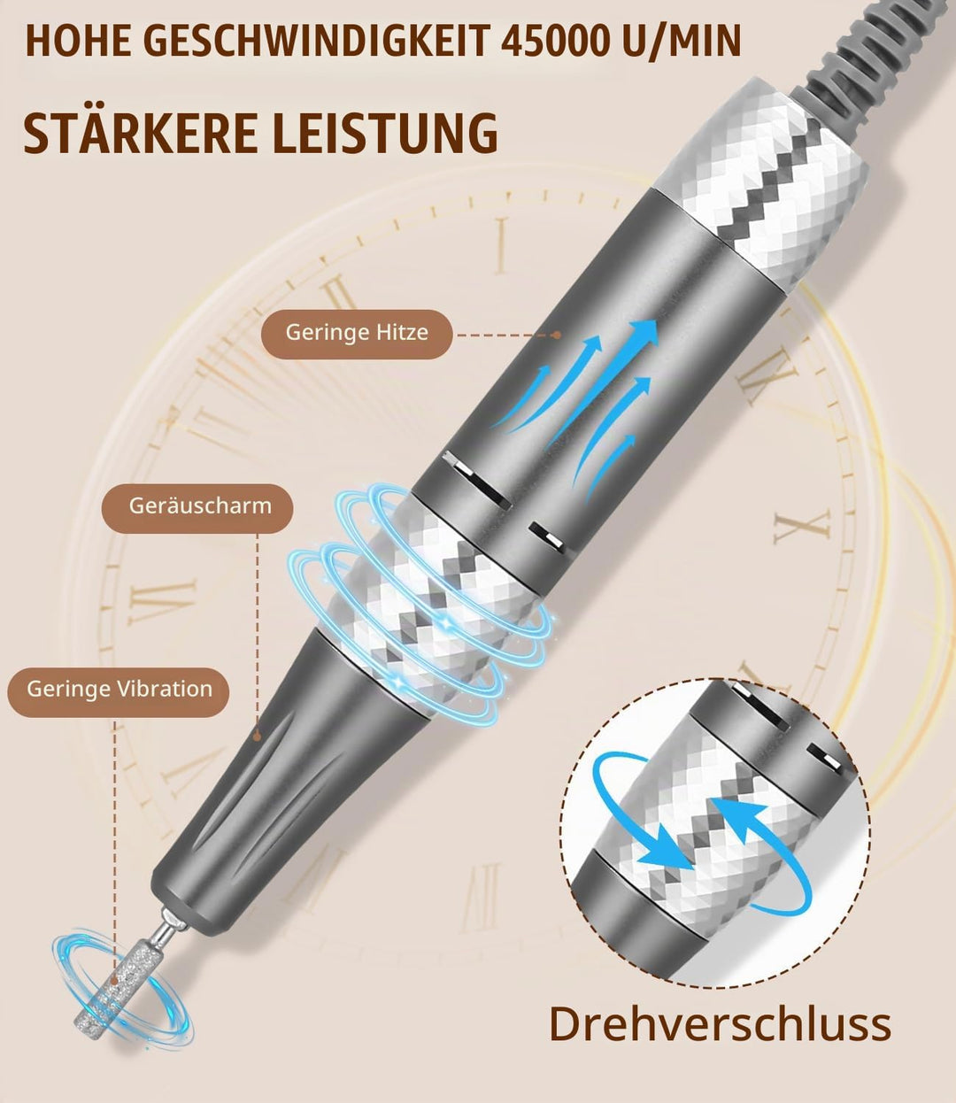 Elektrisch Nagelfräser, Professionelle Fräser für Gelnägel, 45000RPM, Elektrische Nagelfeile mit Lcd