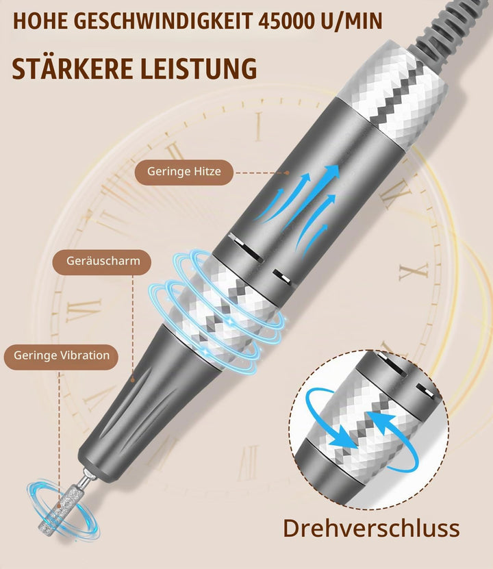Elektrisch Nagelfräser, Professionelle Fräser für Gelnägel, 45000RPM, Elektrische Nagelfeile mit Lcd