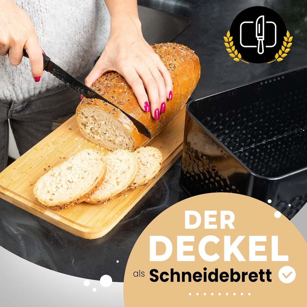 Generisch WOLLIS ORDNUNG Brotkasten I Brotbox aus Metall mit Leinenbeutel I hochwertiger stabiler Ba