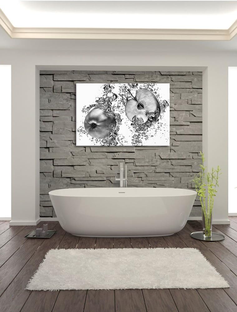 Pixxprint Monocrome, Frische Apfelscheiben im Wasser, Format: 100x70 auf Leinwand, XXL riesige Bilde