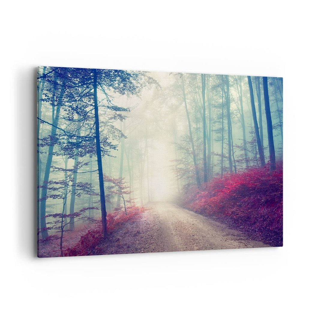 Bilder auf Leinwand 100x70cm Leinwandbild mit Rahmen Wald Baum Natur Gross Wanddeko Bild Schlafzimme
