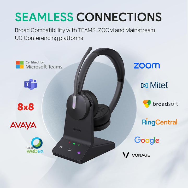 Yealink WH64 Wireless Headset mit Mikrofon,185 m Reichweite DECT &amp; Bluetooth Dual Modus Kabelloses H