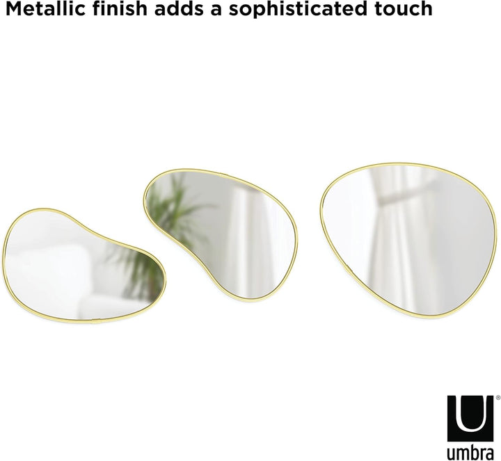 Umbra Hubba Pebble Wandspiegel Set, Moderne Design Spiegel mit Organischer Form, 3er-Set, Messing Me