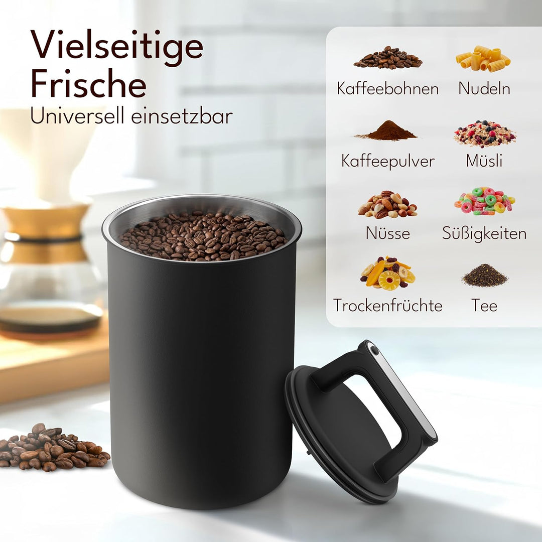 Kaffeedose luftdicht für 1 kg Kaffeebohnen mit Vakuumdeckel (Behälter für Kaffee, Tee, Edelstahl Dos