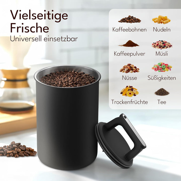 Kaffeedose luftdicht für 1 kg Kaffeebohnen mit Vakuumdeckel (Behälter für Kaffee, Tee, Edelstahl Dos