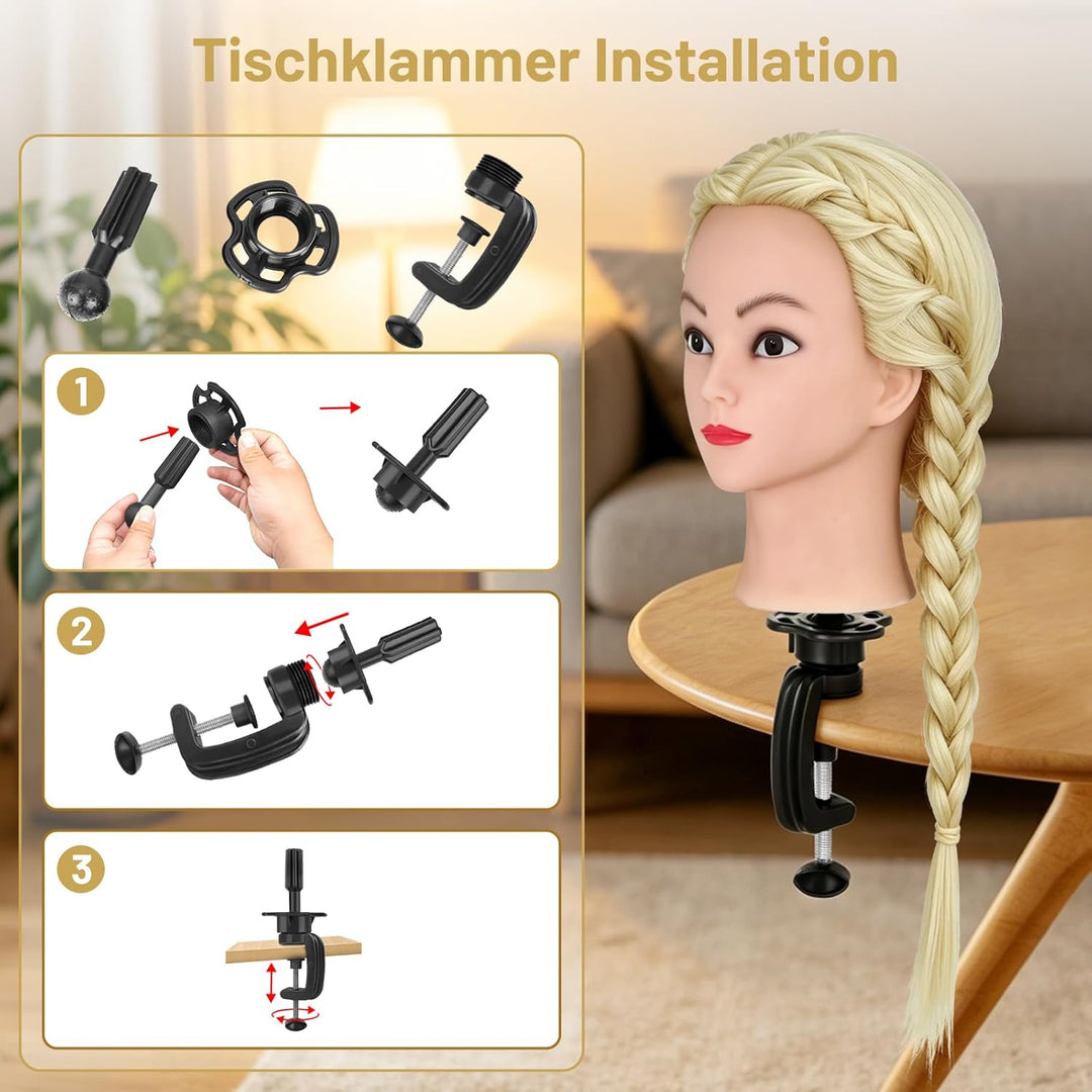 TwoWin Friseurkopf mit Haaren, 20 Zoll (51 cm) 80% Echthaar Mannequin Kopf, Trainingskopf für Stylin