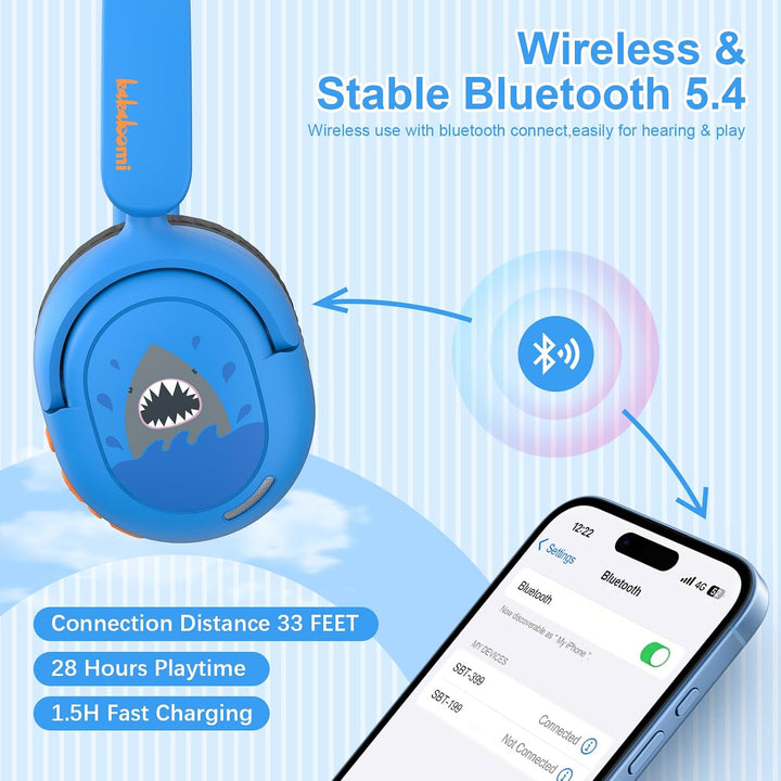 Bluetooth Kopfhörer Kinder, Kabellose KinderKopfhörer mit Mikrofon, 40H Wiedergabe, 74/85/94dB Einst