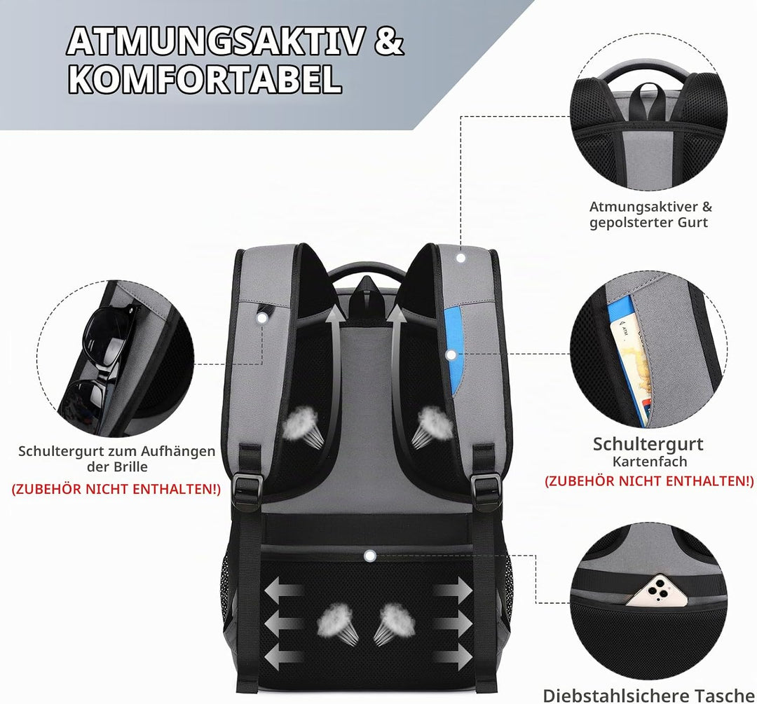 VINBAGGE Rucksack Herren Wasserdicht 15.6 Zoll Laptop Rucksack Anti Diebstahl mit USB-Anschluss Schu