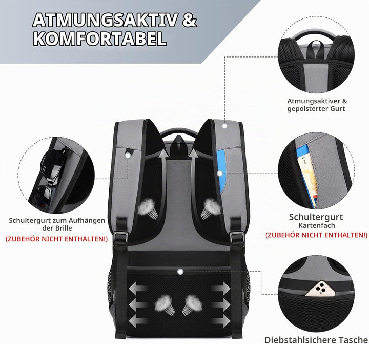 VINBAGGE Rucksack Herren Wasserdicht 15.6 Zoll Laptop Rucksack Anti Diebstahl mit USB-Anschluss Schu