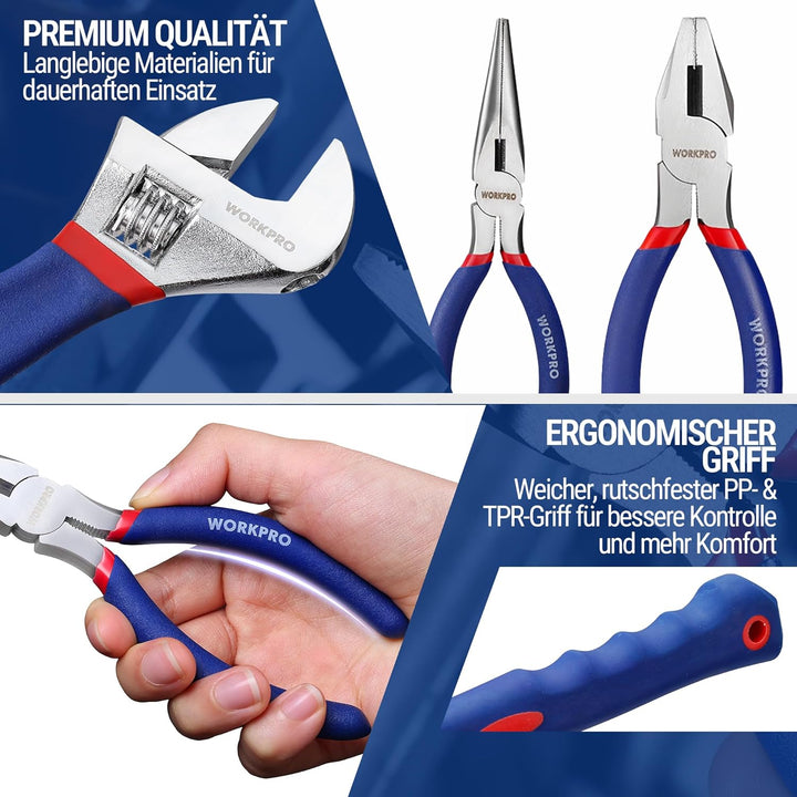 WORKPRO Werkzeugset Universal und Haushalts-Werkzeugkoffer 100-teilig Werkzeugsatz Mechaniker, perfe