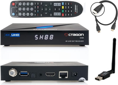 Octagon SX88 4K Linux Sat Receiver + 600Mbit WiFi Stick + HM-SAT HDMI Kabel - mit PVR Aufnahmefunkti