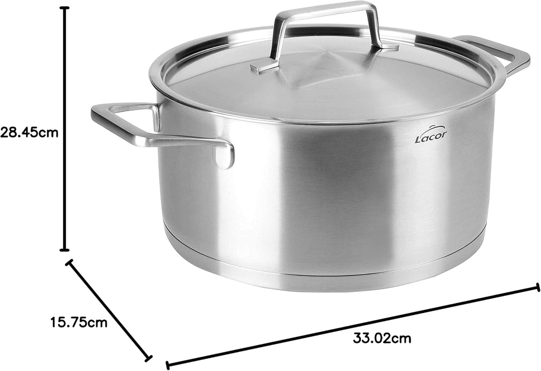 Lacor BRATENTOPF MIT Deckel Foodie 26X12.5CM, Edelstahl, Grey, 33 x 28 x 15 cm