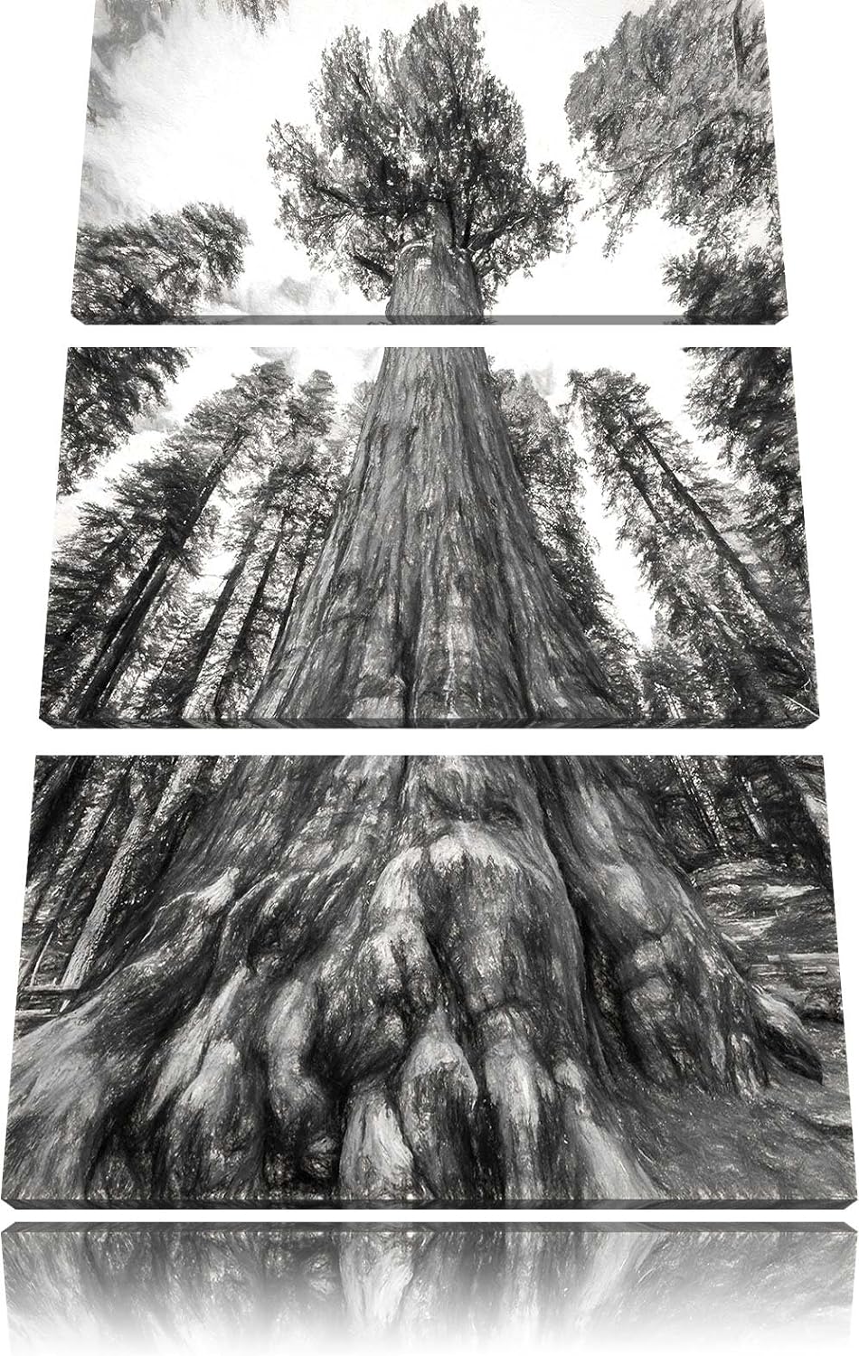 Pixxprint Mammutbaum im Regenwald als Leinwandbild - Grösse: 3-Teilig (120x80cm) - Wandbild - Kunstd