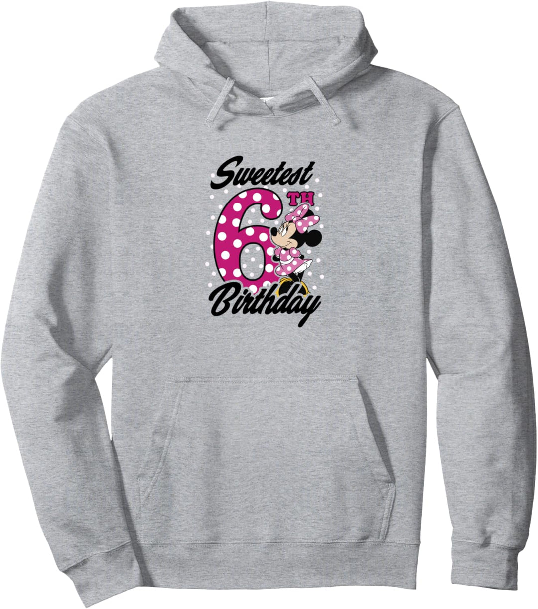 Disney Minnie Mouse Pink Polka Dot Sweetest 6th Birthday Pullover Hoodie
