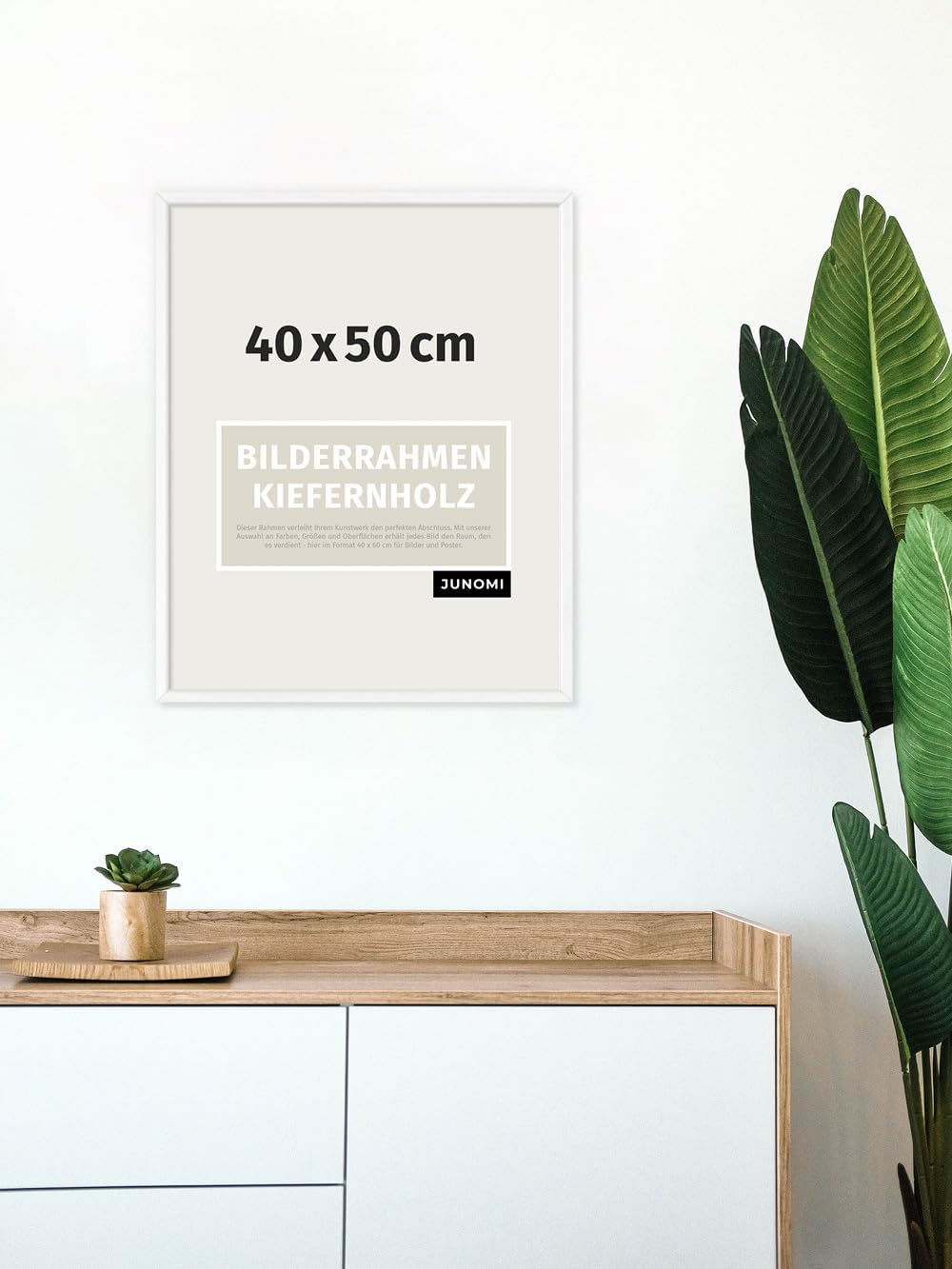 JUNOMI® Bilderrahmen 40x50 cm Holz | Farbe Weiss | Posterrahmen mit bruchsicherem Acrylglas | Hoch-
