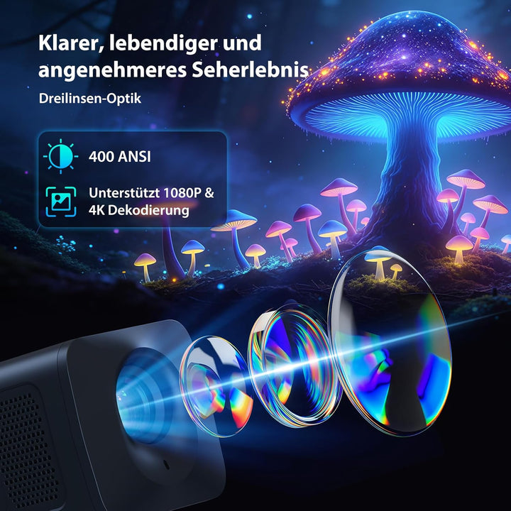 ZYNIX Smart Mini Beamer mit Android 14, unterstützt 4K & 1080P, WLAN Projektor mit WiFi 6 & Bluetoot