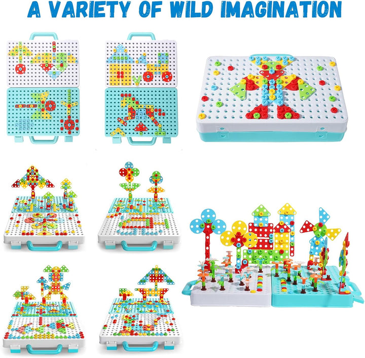 Ark miido Kinder Werkzeugkoffer mit Bohrmaschine Schrauben Steckspiel Montessori Spielzeug Pädagogis
