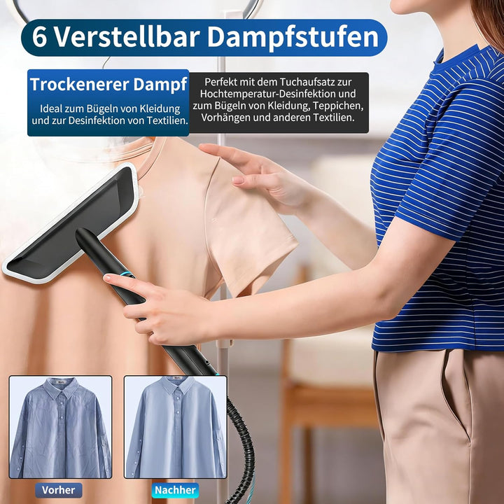 Dampfreiniger Handgerät, 2500W Handdampfreiniger, 8 Düsen, 6 Dampfstufen, 1250 ML Tank, 105℃ Hochtem