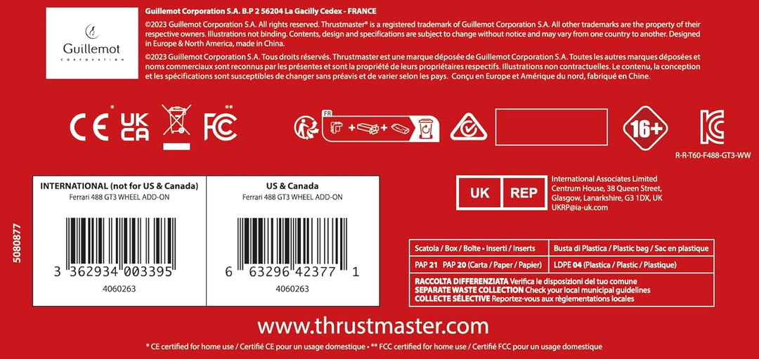 Thrustmaster Ferrari 488 GT3 Wheel Add-On, Rennlenkrad, PC, PS5, PS4, Xbox Series X|S, Xbox One, Off