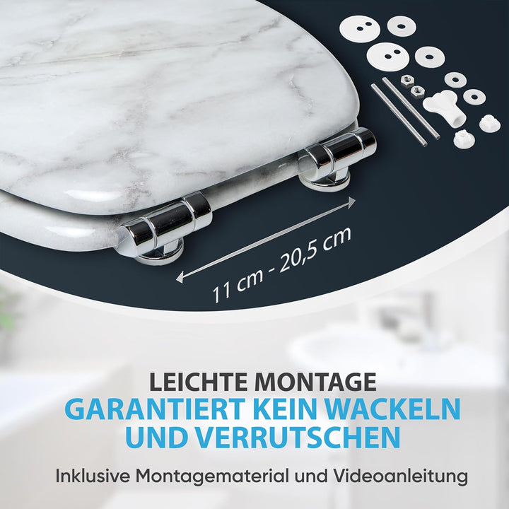 WC Sitz mit Absenkautomatik, hochwertige Oberfläche, einfache Montage, stabile Scharniere, Marmor
