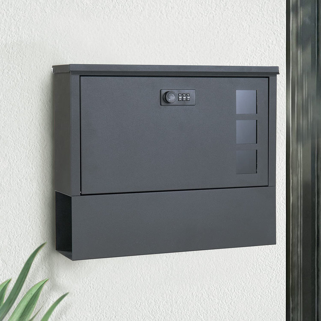 MAITTON Briefkasten mit Zahlenschloss – Schwarz Wandbriefkasten mit Zeitungsfach aus Edelstahl, Mode