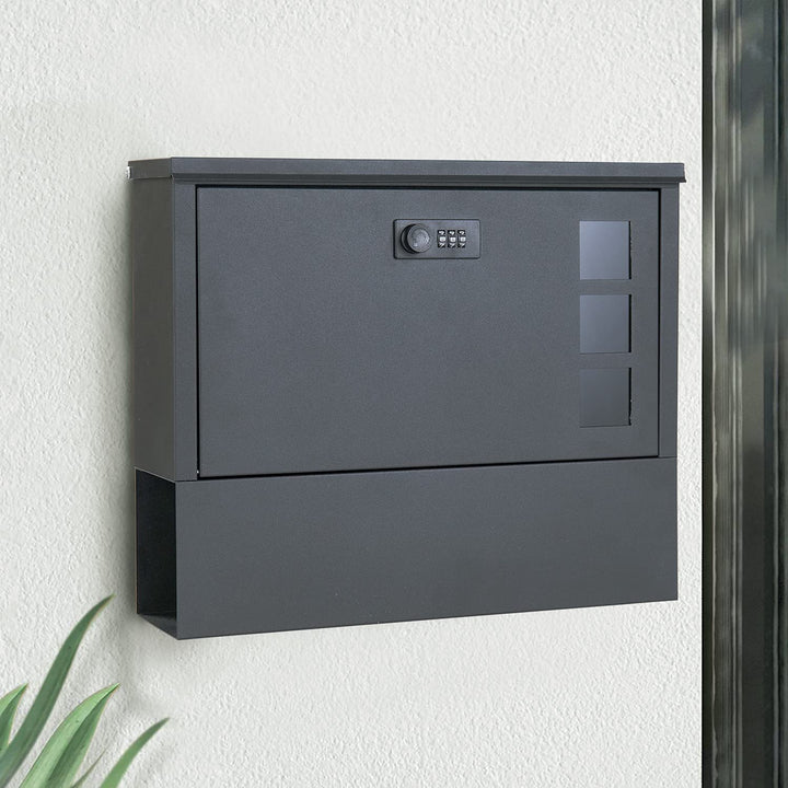 MAITTON Briefkasten mit Zahlenschloss – Schwarz Wandbriefkasten mit Zeitungsfach aus Edelstahl, Mode