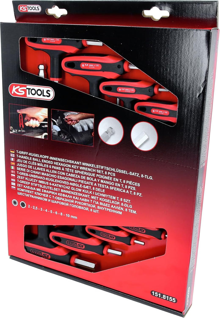 KS Tools KS 152 Tools 151.8155 ERGOTORQUEplus T-Griff-Innensechskant-Kugelkopf-Schlüssel-Satz, 8-tlg