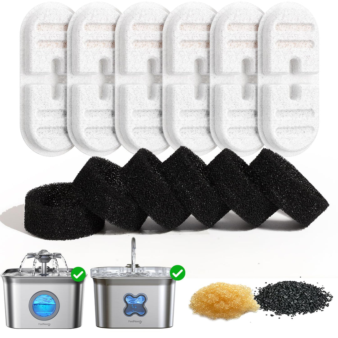 FEELNEEDY 6 Pack Filter & 6 Pack Schwämme Filterersatz für für 2.8L Edelstahl Katzenbrunnen FN-W22