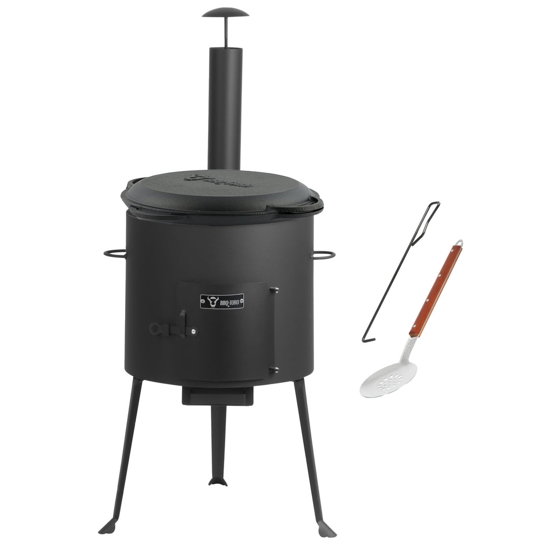 BBQ-Toro Gusseisen Kazan mit Kazan Ofen Ø 34 cm | 6,9 L Gusstopf mit Deckel, Gusseisentopf | Gulasch