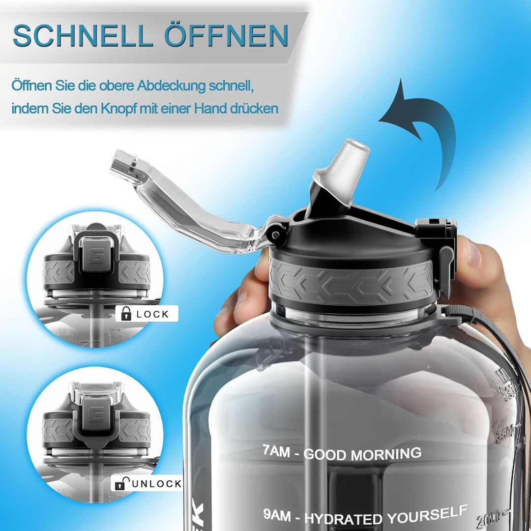 3 Liter Trinkflasche Sport mit Strohhalm BPA Frei Zeitmarkierungen Grosse Wasserflasche für Gym Work