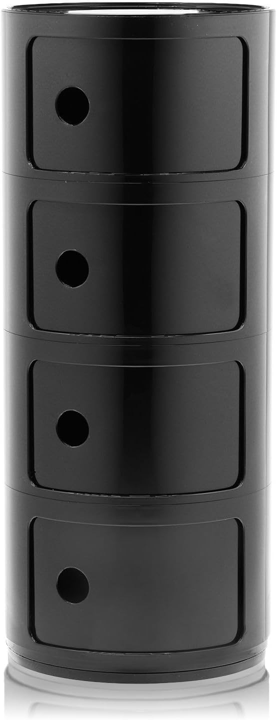 Kartell Componibili, 4 Elements, Schwarz, Runde Basis 4-fächer Schwarz, 4-fächer Schwarz