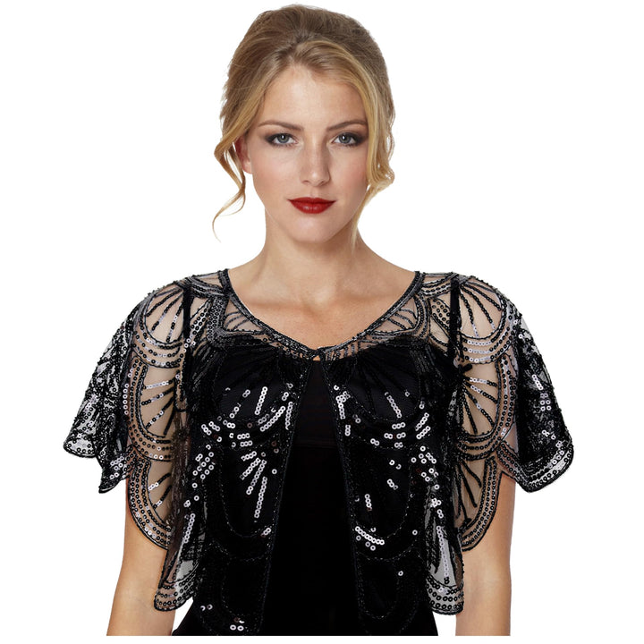 keland Damen Festlich Pailletten Umhang Schal Schultertuch Stola Tuch für Abendkleid Z-schwarz, Z-sc