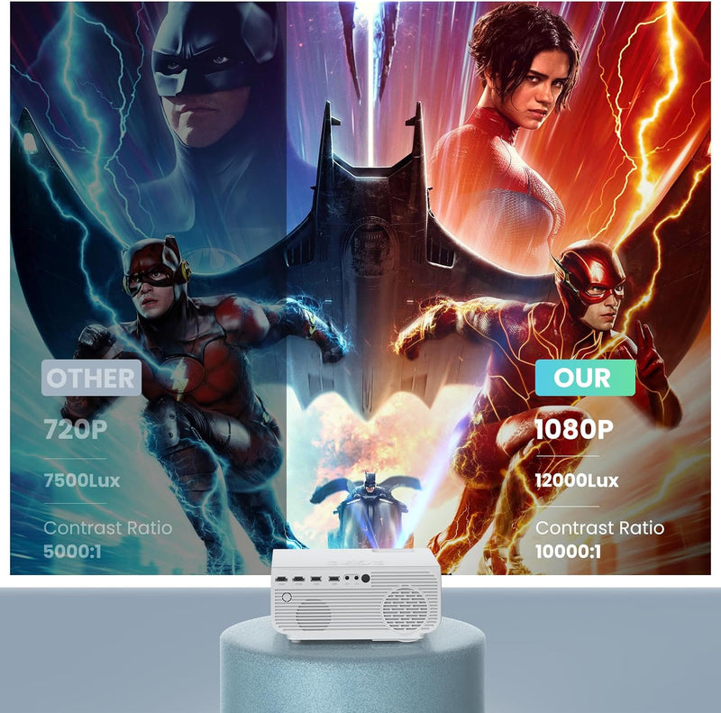 HOPVISION Beamer, Mini Beamer WiFi Bluetooth Full HD 1080P, Beamer 4K Heimkino Unterstützt mit Zoomf