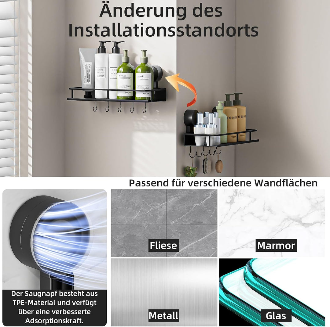 Wisfame Duschablage Saugnapf ohne Bohren,2 Stück Aluminium Badregal Saugnäpfen,Saugnapf Badezimmer R