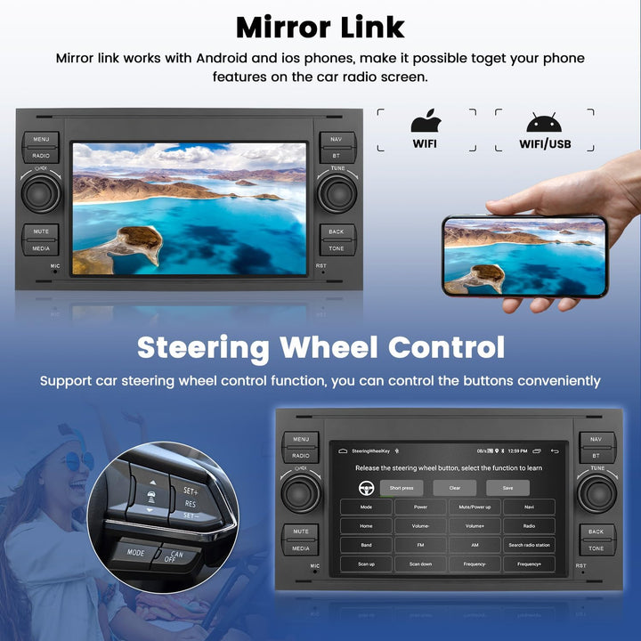 Hikity 2+64G Android Autoradio für Ford Fiesta Focus Kuga Transit Connect Mondeo Smax Wireless Carpl